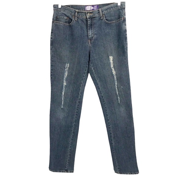 Classic Denim Women's Size 12 High Rise Distressed 5 Pocket Blue Jeans - Picture 1 of 8
